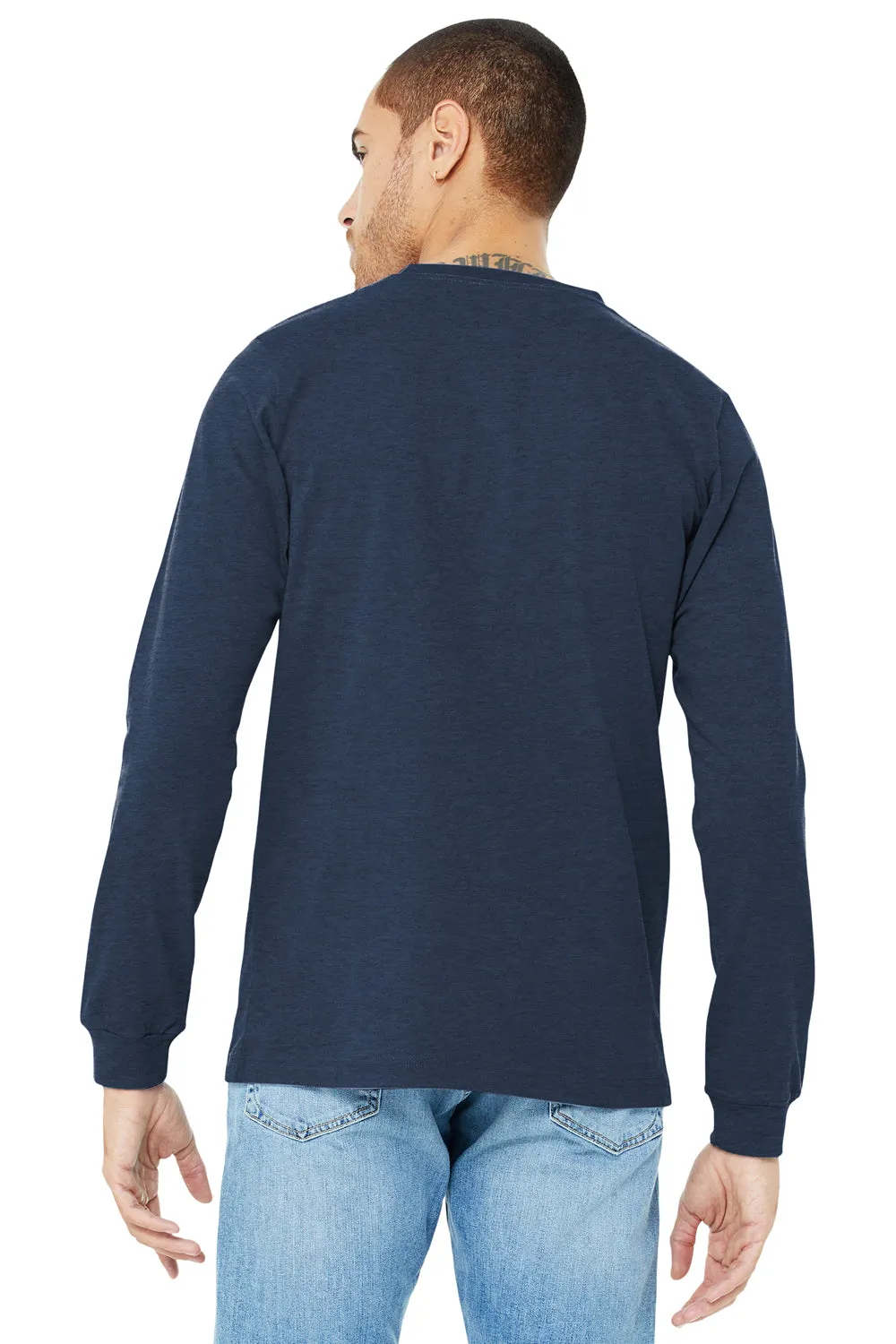 Bella   Canvas Mens CVC Long Sleeve Crewneck T-Shirt - Heather Navy Blue
