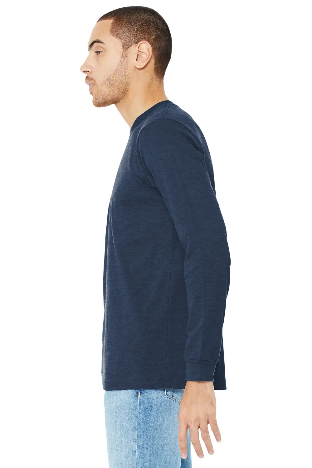 Bella   Canvas Mens CVC Long Sleeve Crewneck T-Shirt - Heather Navy Blue