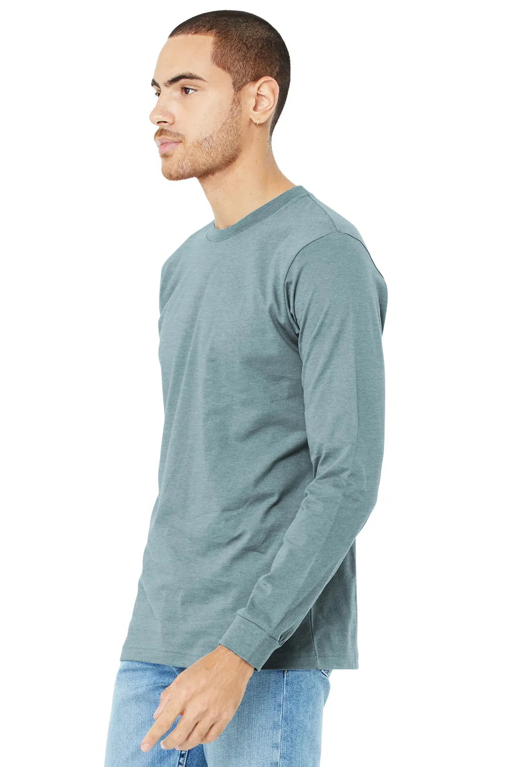 Bella   Canvas Mens CVC Long Sleeve Crewneck T-Shirt - Heather Slate Blue