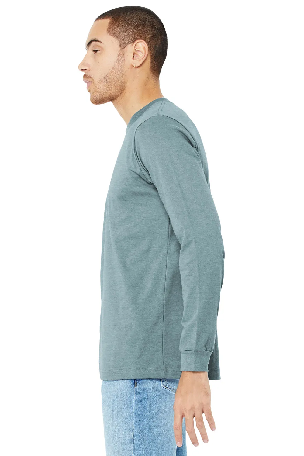 Bella   Canvas Mens CVC Long Sleeve Crewneck T-Shirt - Heather Slate Blue