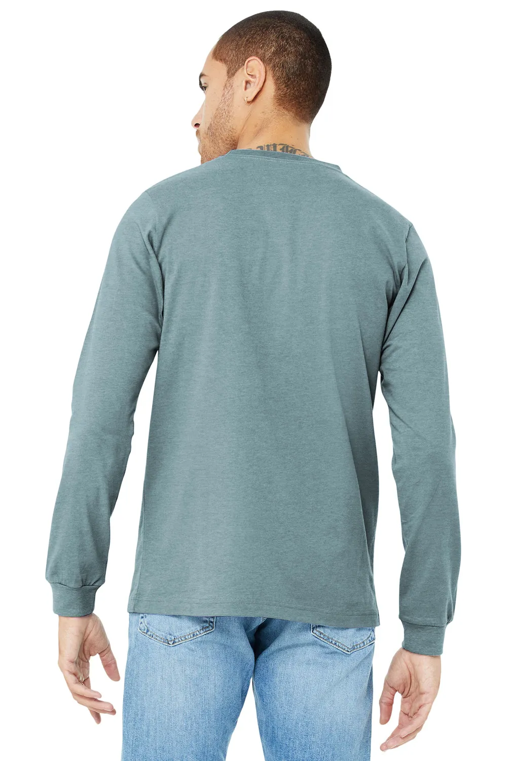 Bella   Canvas Mens CVC Long Sleeve Crewneck T-Shirt - Heather Slate Blue