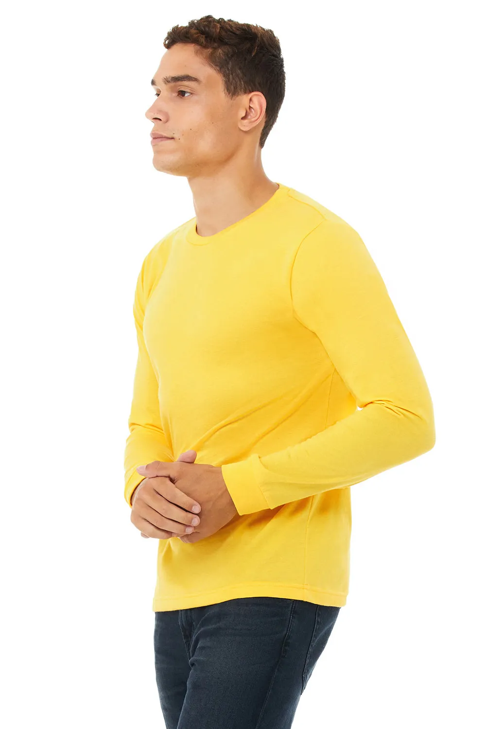 Bella   Canvas Mens CVC Long Sleeve Crewneck T-Shirt - Heather Yellow Gold