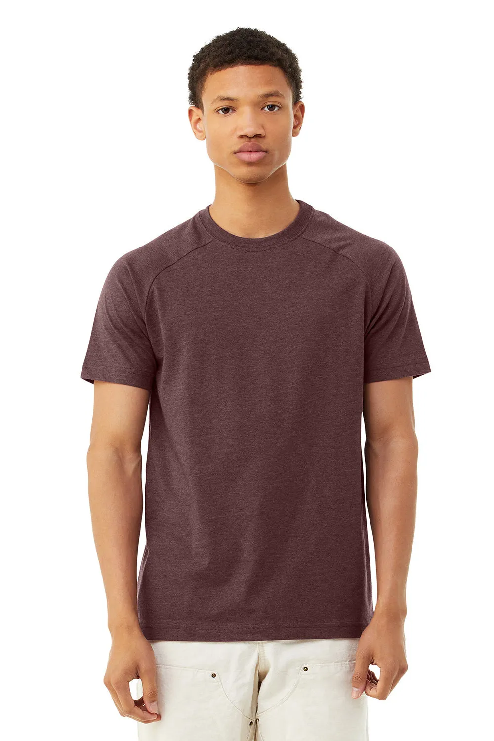 Bella   Canvas Mens CVC Raglan Short Sleeve Crewneck T-Shirt - Heather Maroon