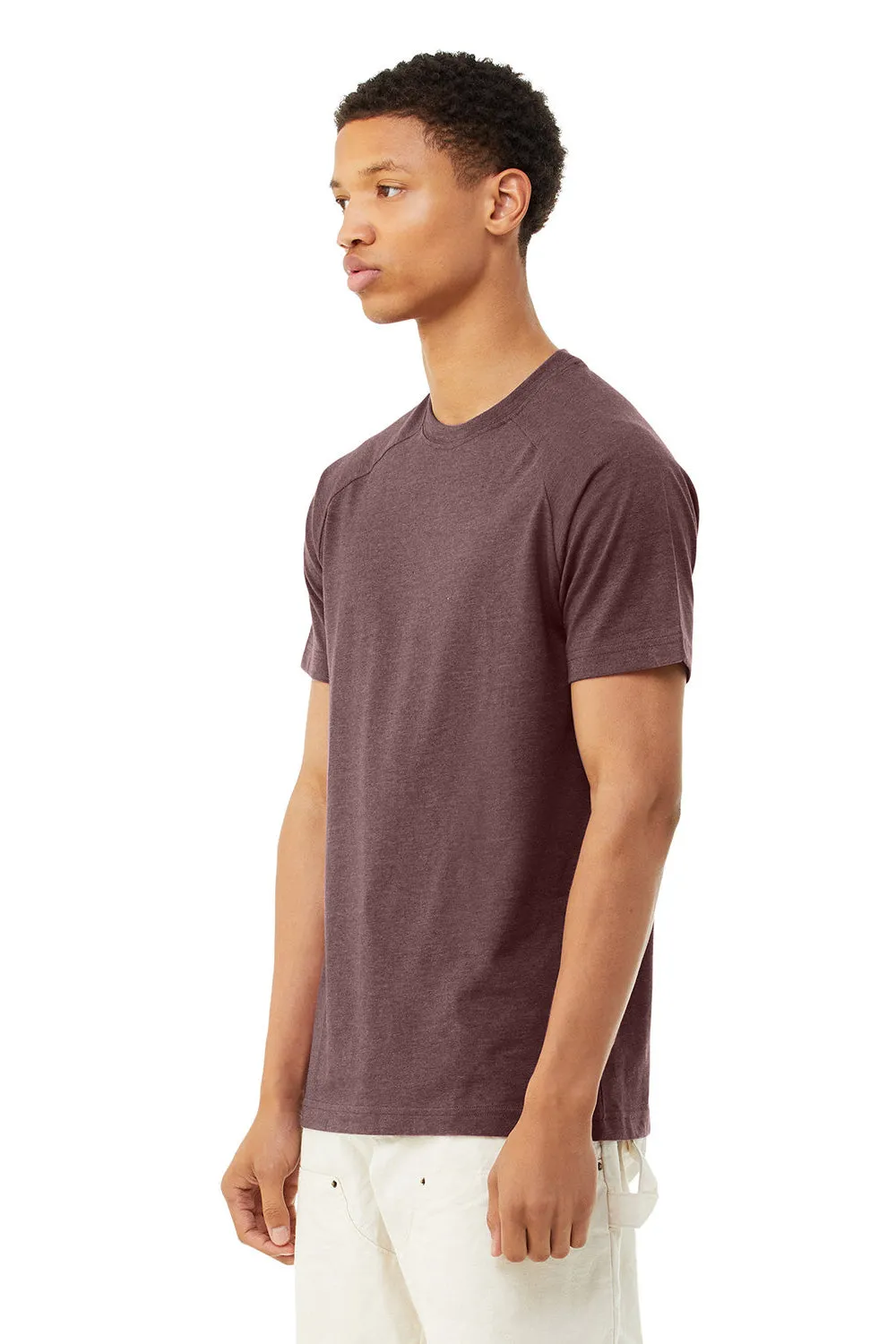 Bella   Canvas Mens CVC Raglan Short Sleeve Crewneck T-Shirt - Heather Maroon