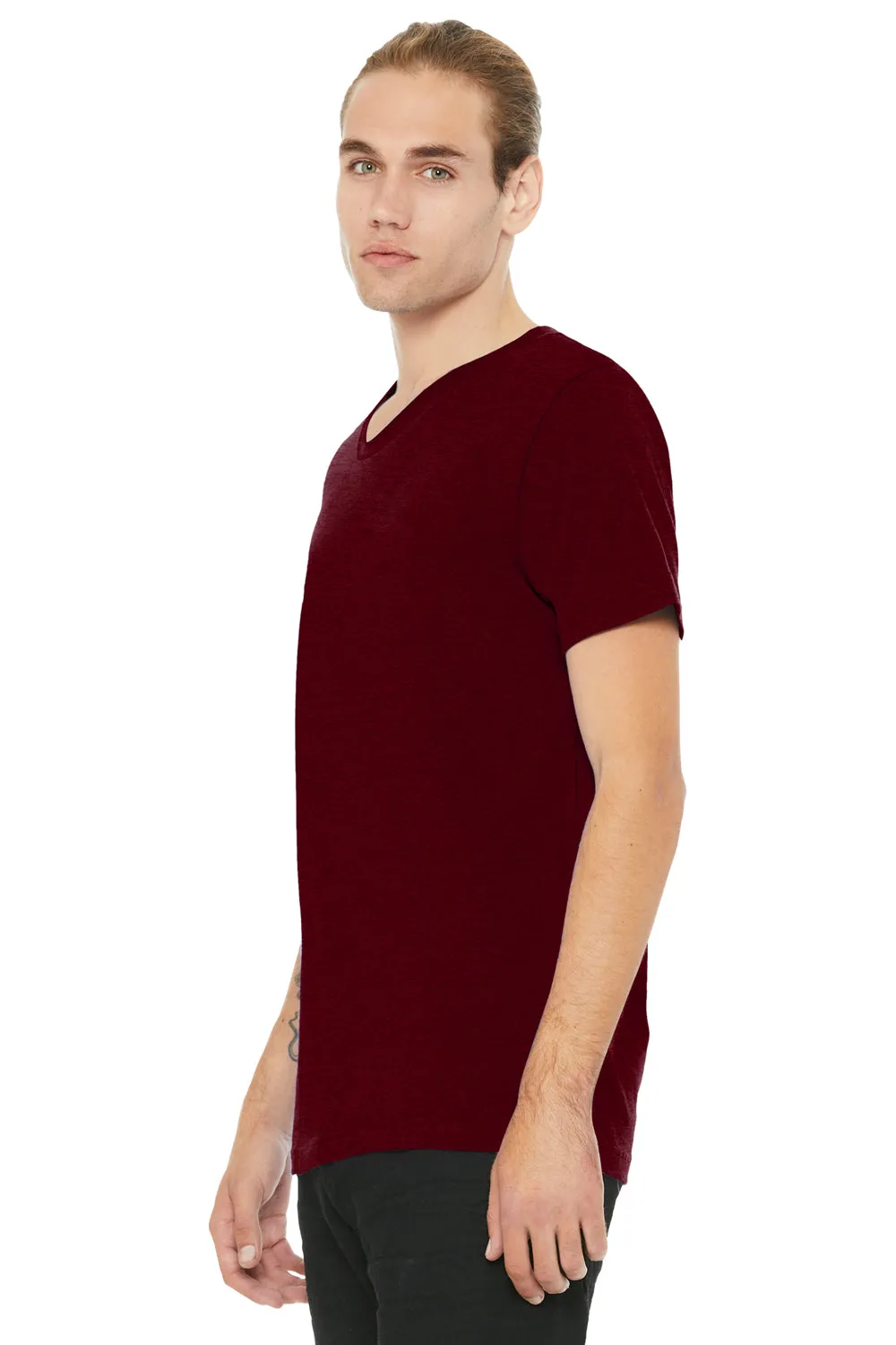 Bella   Canvas Mens CVC Short Sleeve V-Neck T-Shirt - Heather Cardinal Red