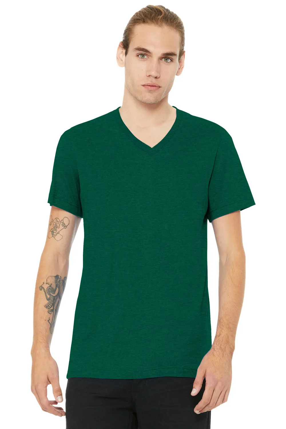 Bella   Canvas Mens CVC Short Sleeve V-Neck T-Shirt - Heather Grass Green