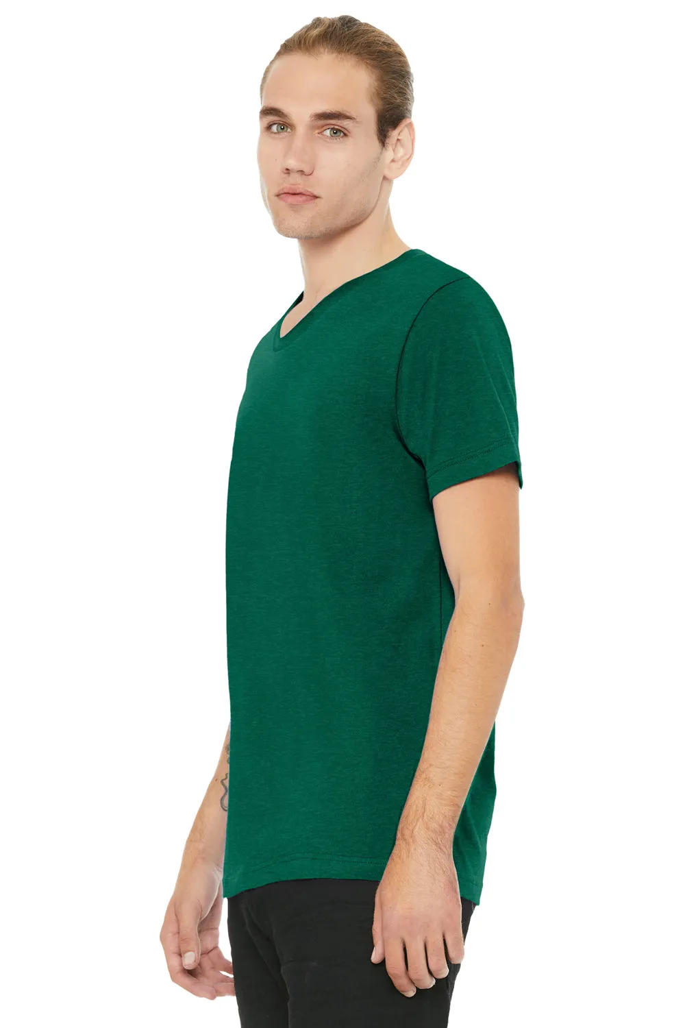 Bella   Canvas Mens CVC Short Sleeve V-Neck T-Shirt - Heather Grass Green