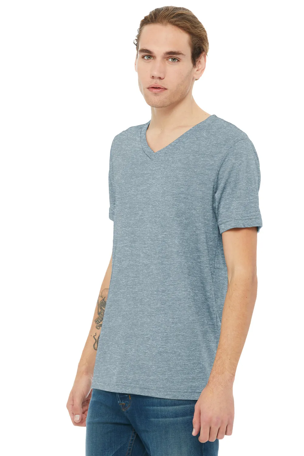 Bella   Canvas Mens CVC Short Sleeve V-Neck T-Shirt - Heather Slate Blue