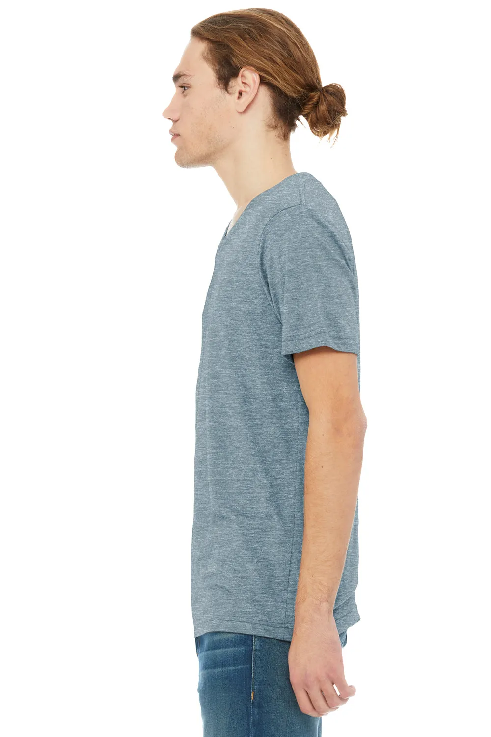 Bella   Canvas Mens CVC Short Sleeve V-Neck T-Shirt - Heather Slate Blue