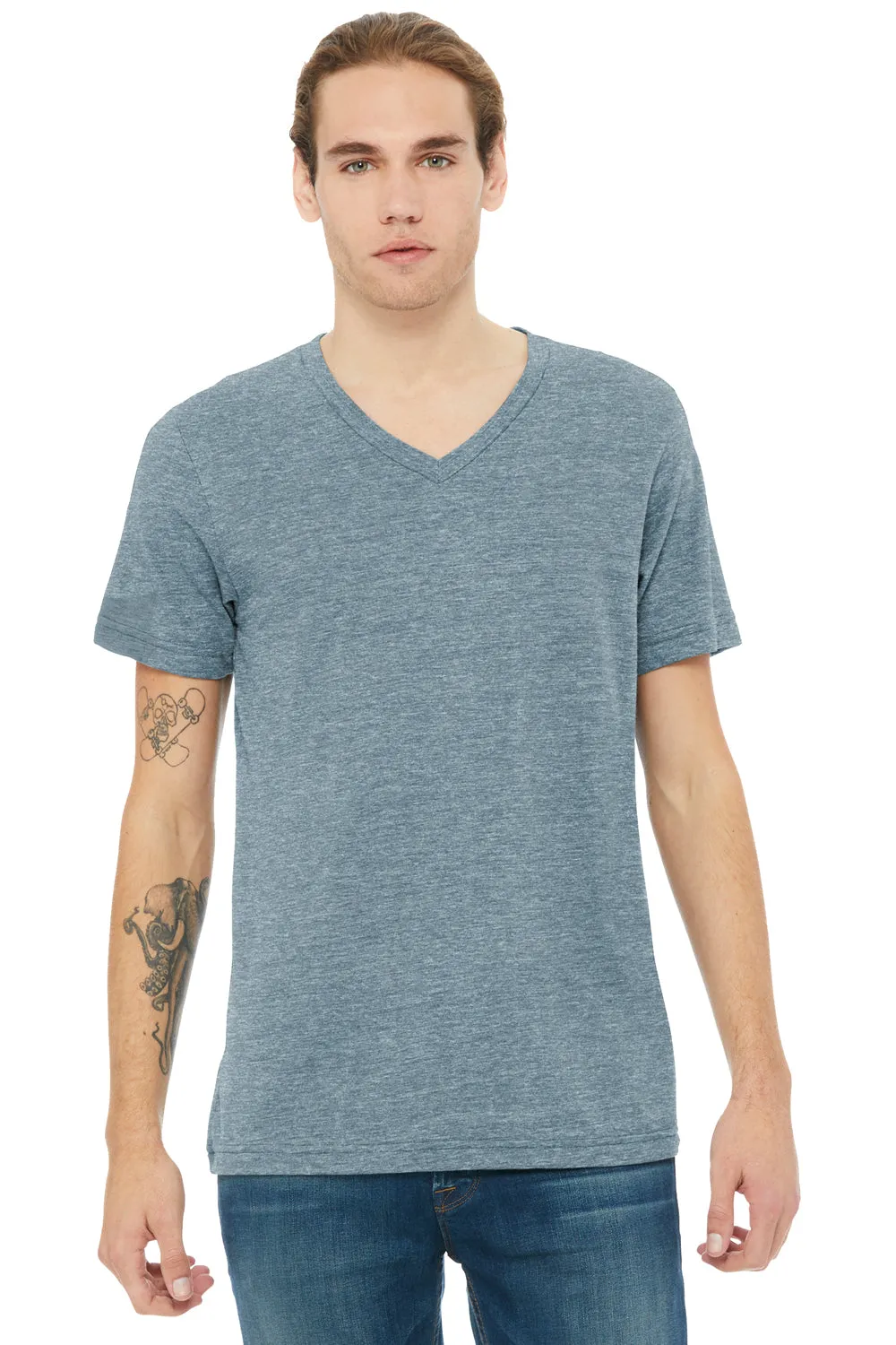 Bella   Canvas Mens CVC Short Sleeve V-Neck T-Shirt - Heather Slate Blue