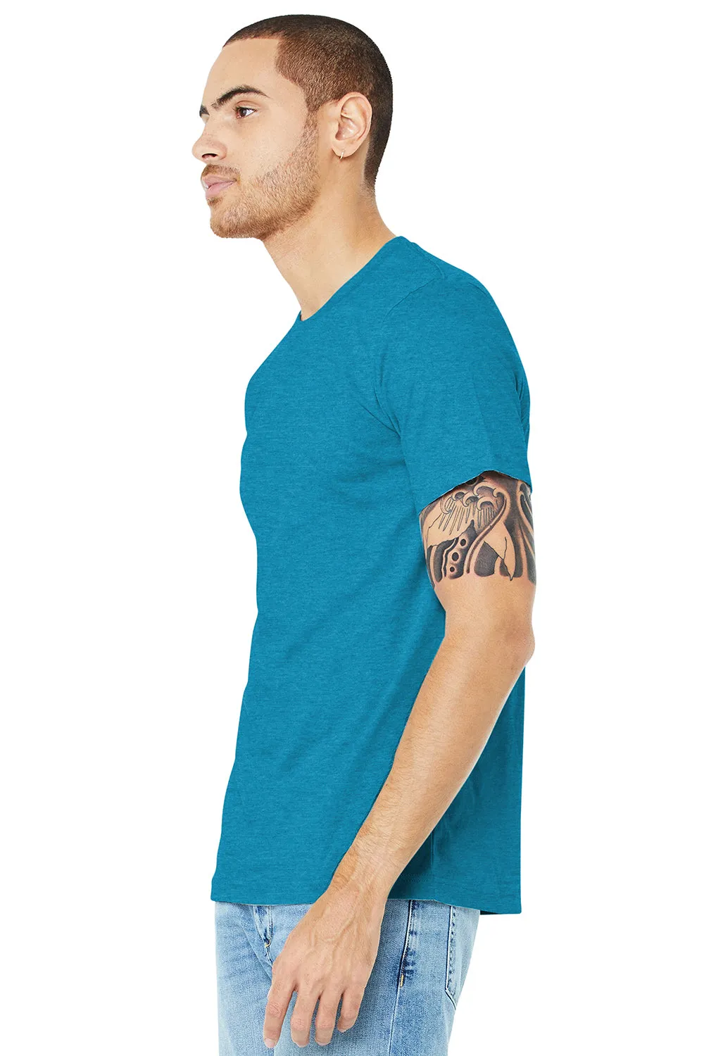 Bella   Canvas Mens Heather CVC Short Sleeve Crewneck T-Shirt - Heather Aqua Blue