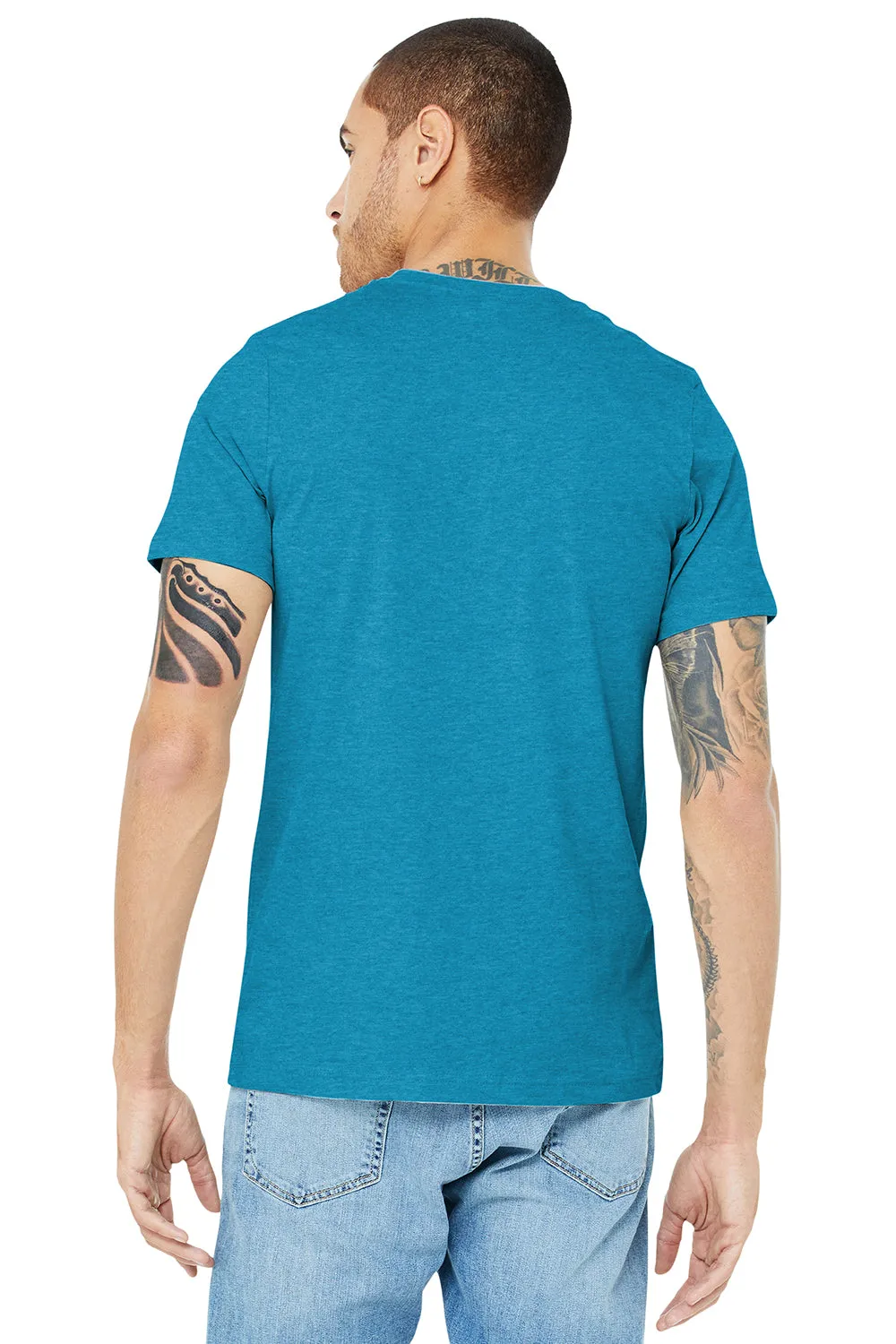 Bella   Canvas Mens Heather CVC Short Sleeve Crewneck T-Shirt - Heather Aqua Blue