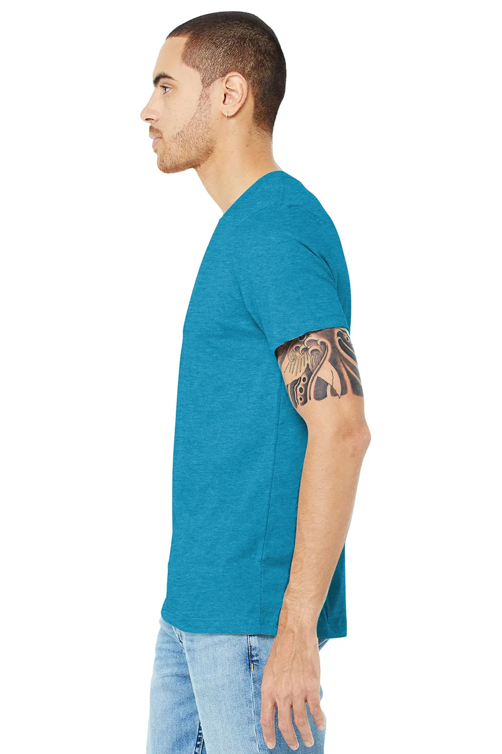 Bella   Canvas Mens Heather CVC Short Sleeve Crewneck T-Shirt - Heather Aqua Blue
