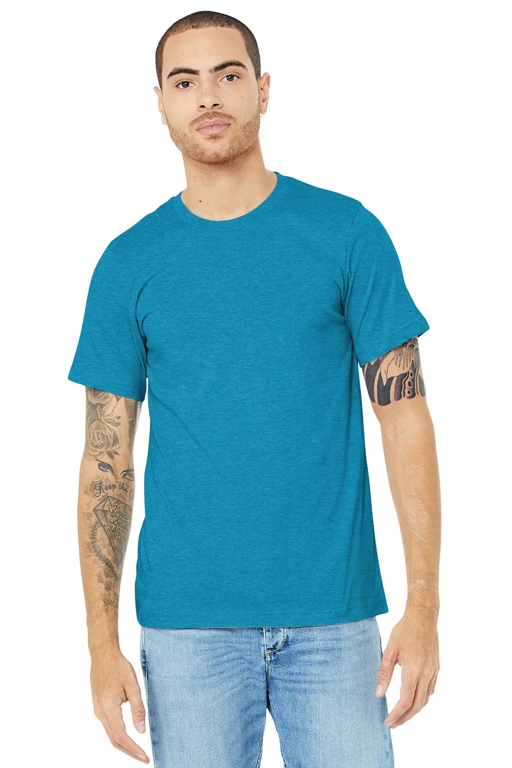 Bella   Canvas Mens Heather CVC Short Sleeve Crewneck T-Shirt - Heather Aqua Blue