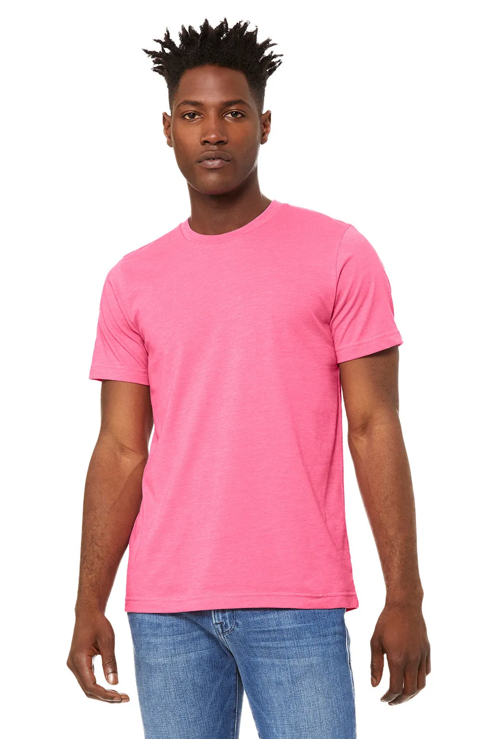 Bella   Canvas Mens Heather CVC Short Sleeve Crewneck T-Shirt - Heather Charity Pink