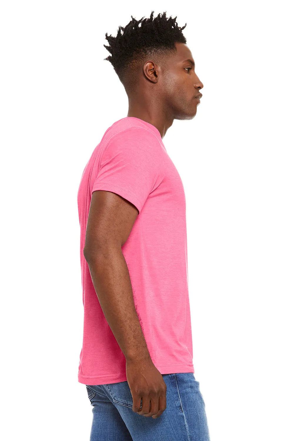 Bella   Canvas Mens Heather CVC Short Sleeve Crewneck T-Shirt - Heather Charity Pink