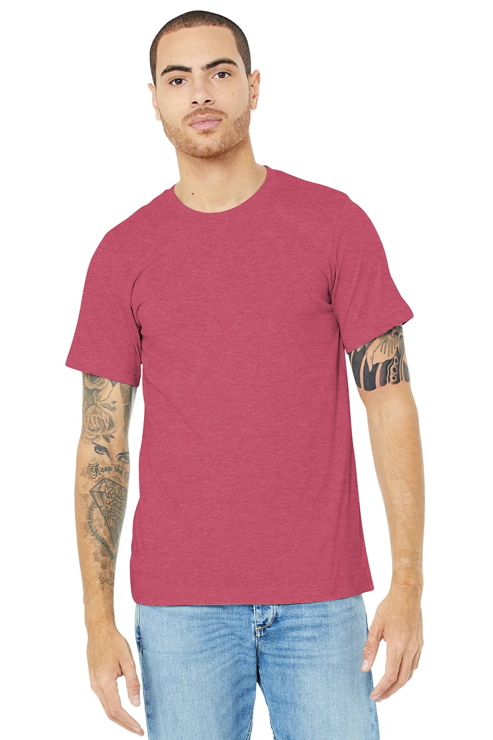 Bella   Canvas Mens Heather CVC Short Sleeve Crewneck T-Shirt - Heather Raspberry