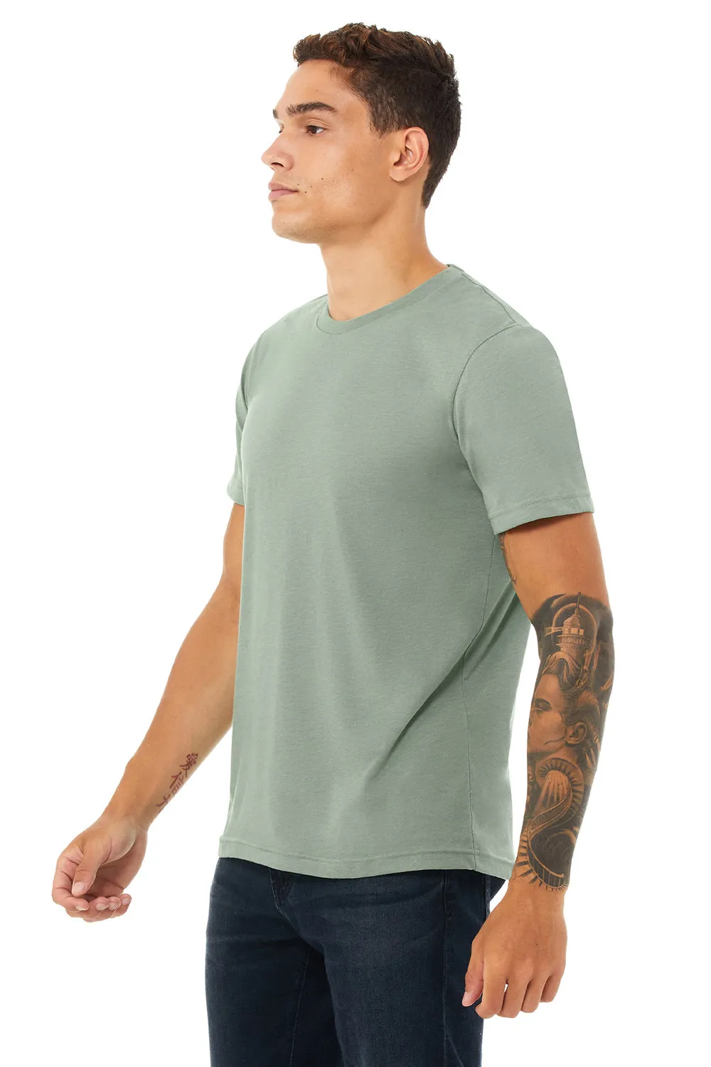 Bella   Canvas Mens Heather CVC Short Sleeve Crewneck T-Shirt - Heather Sage Green