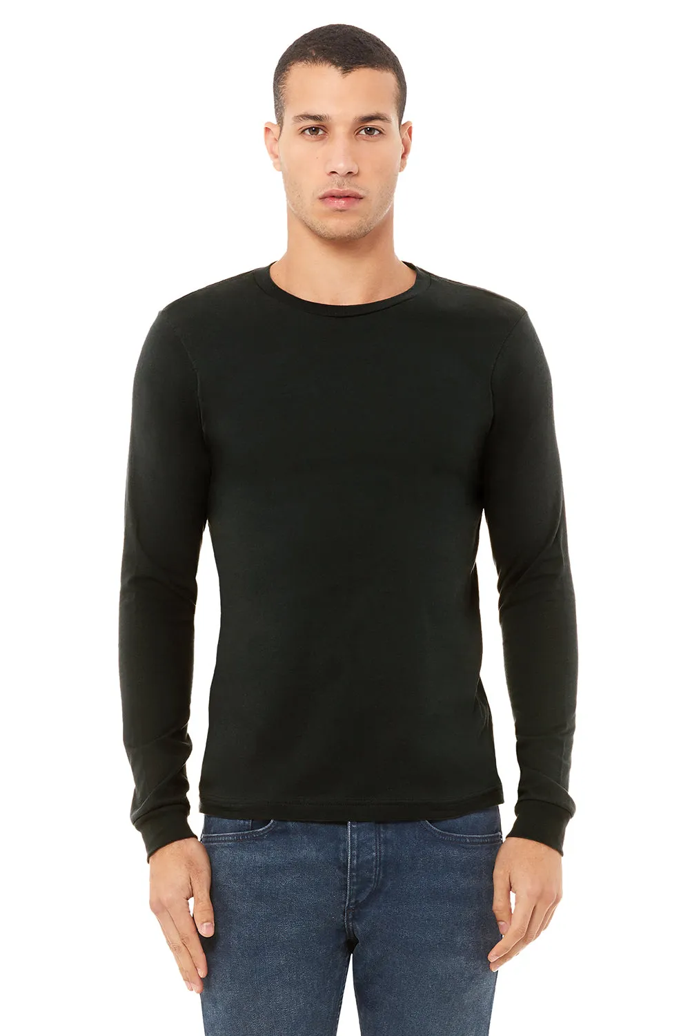 Bella   Canvas Mens Jersey Long Sleeve Crewneck T-Shirt - Black