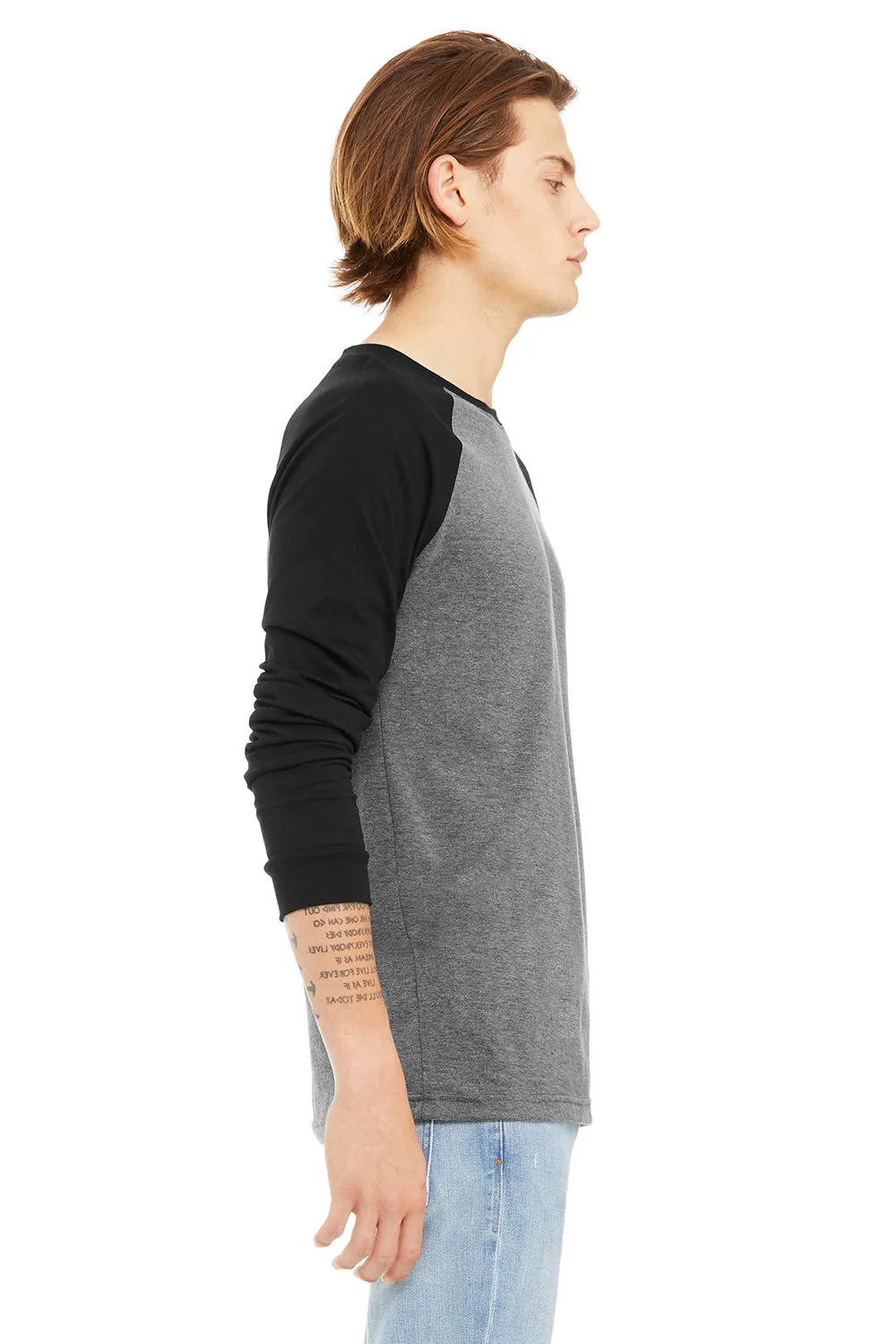 Bella   Canvas Mens Jersey Long Sleeve Crewneck T-Shirt - Heather Deep Grey/Black
