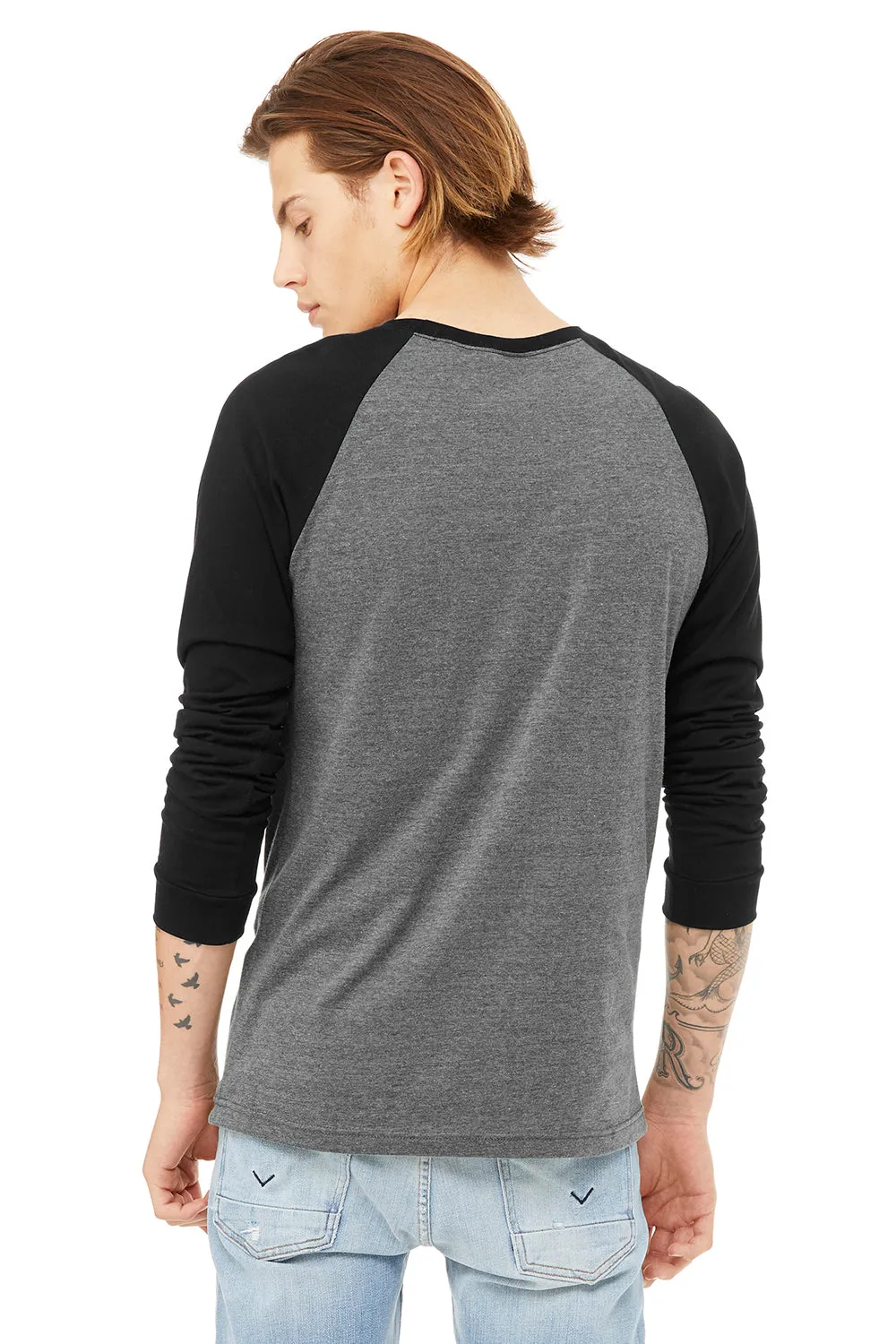 Bella   Canvas Mens Jersey Long Sleeve Crewneck T-Shirt - Heather Deep Grey/Black