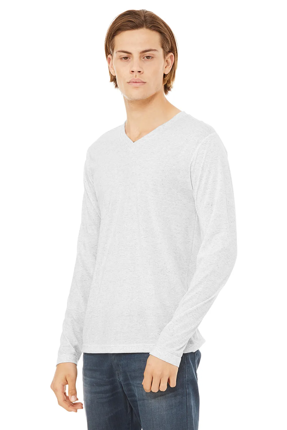 Bella   Canvas Mens Jersey Long Sleeve V-Neck T-Shirt - White Fleck