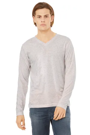Bella   Canvas Mens Jersey Long Sleeve V-Neck T-Shirt - White Fleck