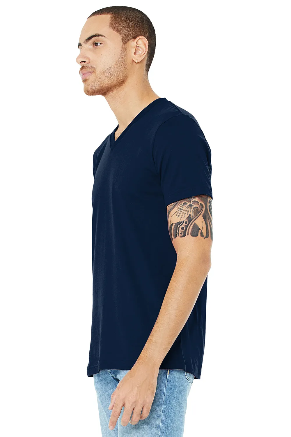 Bella   Canvas Mens Jersey Short Sleeve V-Neck T-Shirt - Navy Blue