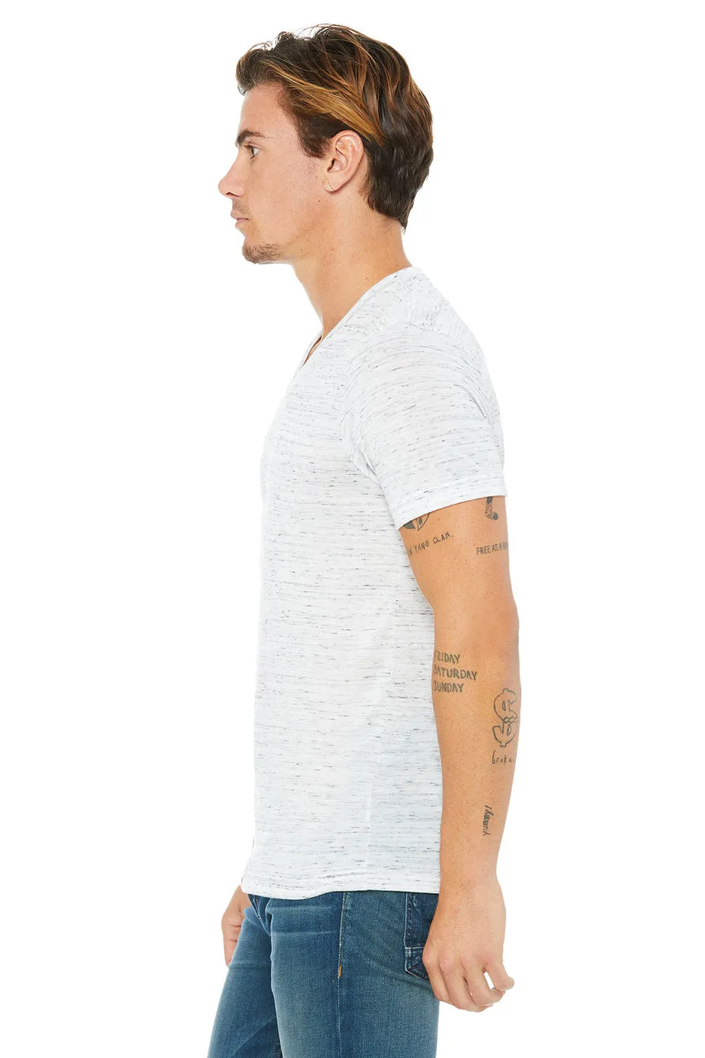 Bella   Canvas Mens Jersey Short Sleeve V-Neck T-Shirt - White Marble