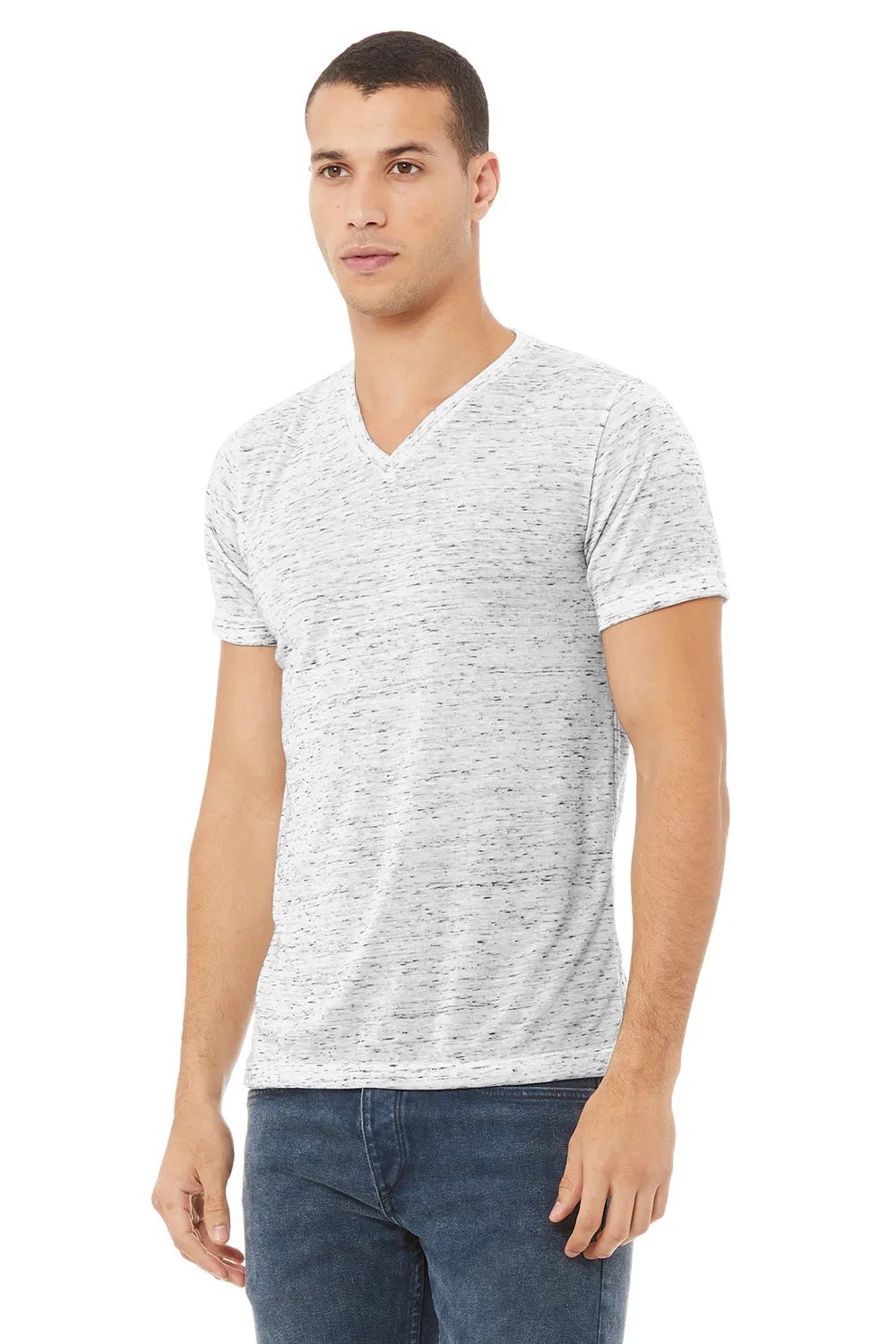 Bella   Canvas Mens Jersey Short Sleeve V-Neck T-Shirt - White Marble