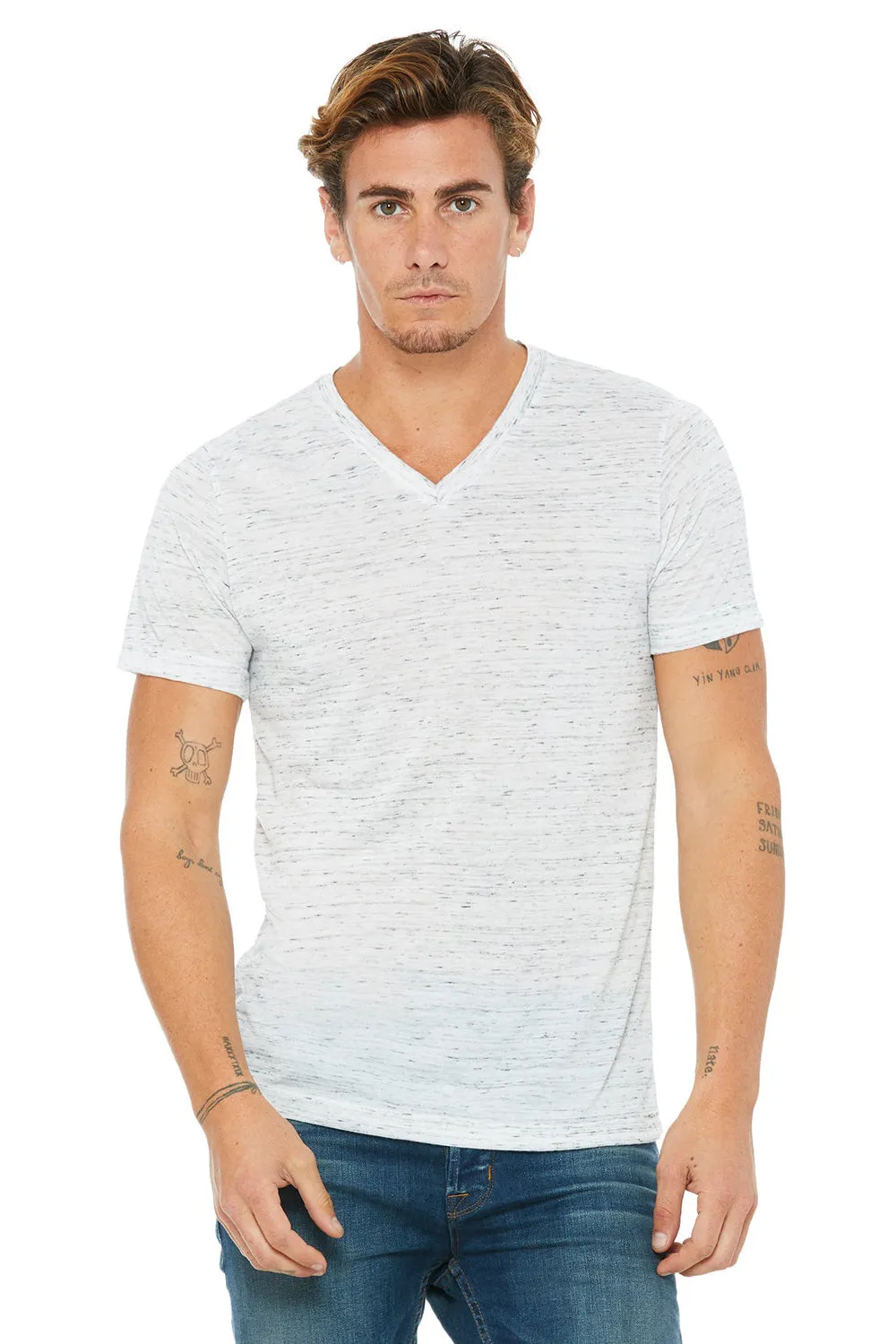 Bella   Canvas Mens Jersey Short Sleeve V-Neck T-Shirt - White Marble