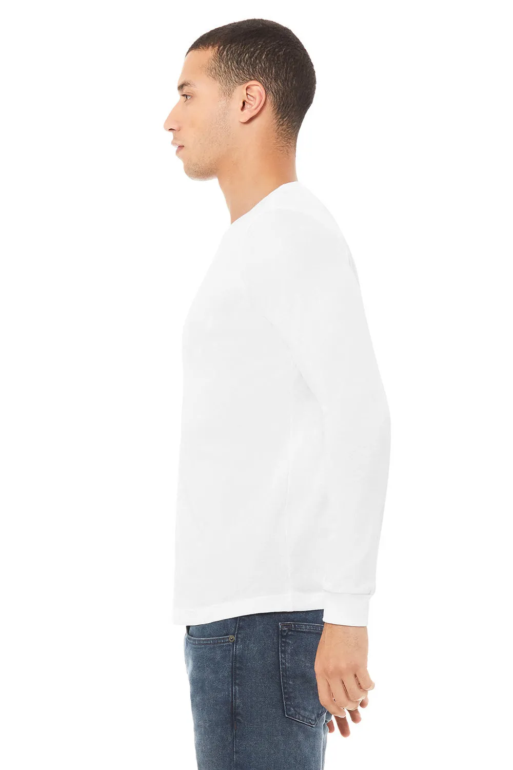 Bella   Canvas Mens Long Sleeve Crewneck T-Shirt - Solid White