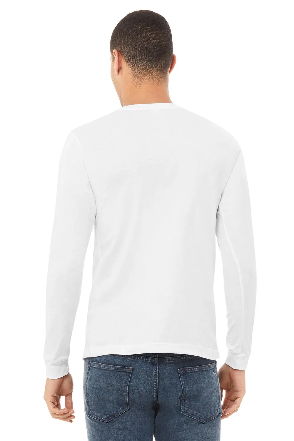 Bella   Canvas Mens Long Sleeve Crewneck T-Shirt - Solid White