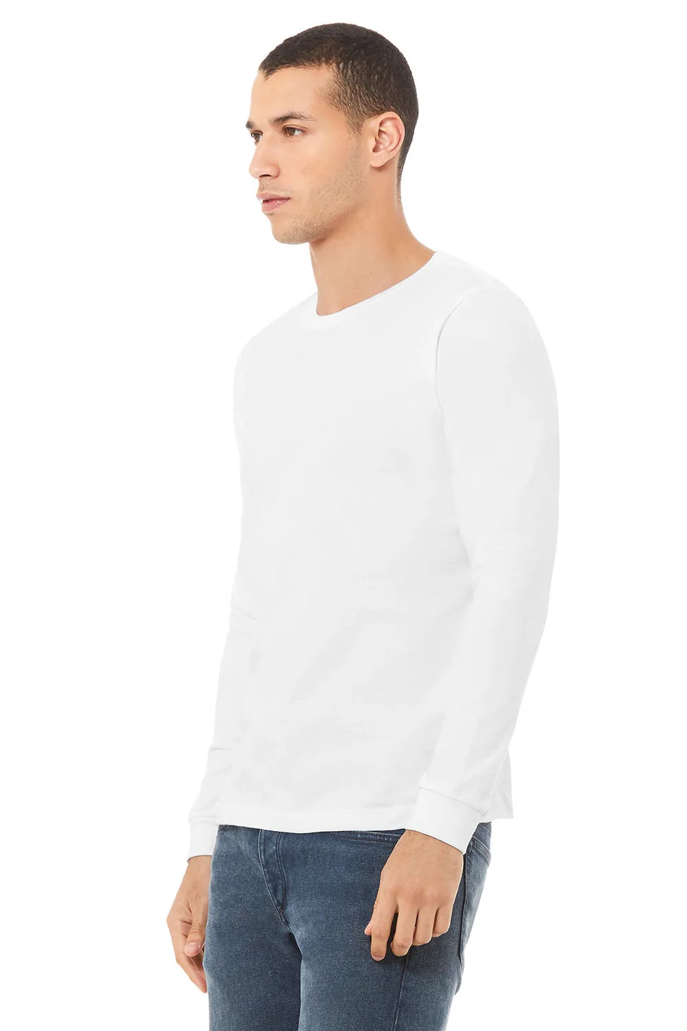 Bella   Canvas Mens Long Sleeve Crewneck T-Shirt - Solid White