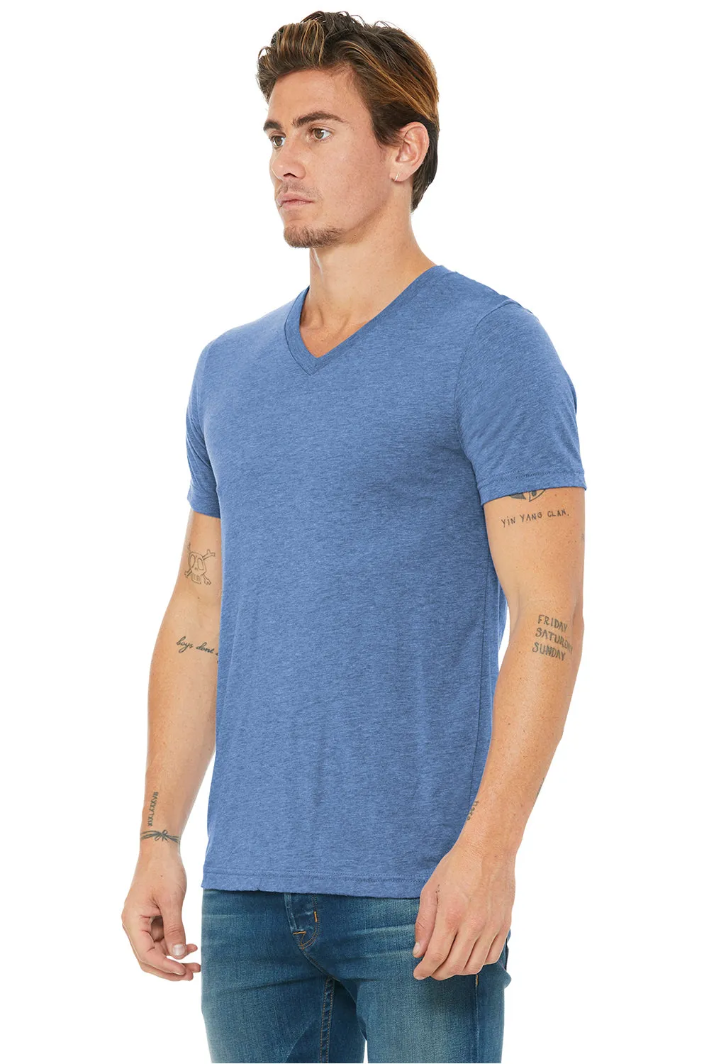 Bella   Canvas Mens Short Sleeve V-Neck T-Shirt - Blue