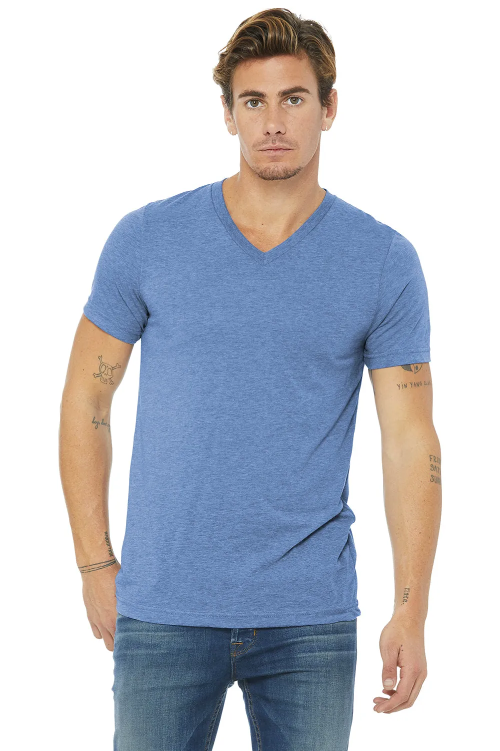 Bella   Canvas Mens Short Sleeve V-Neck T-Shirt - Blue