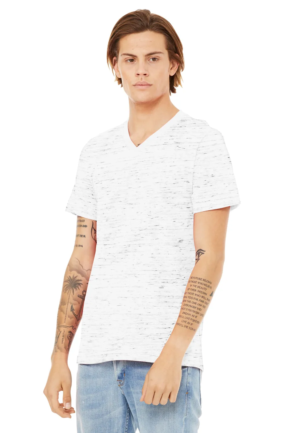 Bella   Canvas Mens Textured Jersey Short Sleeve V-Neck T-Shirt - White Marble