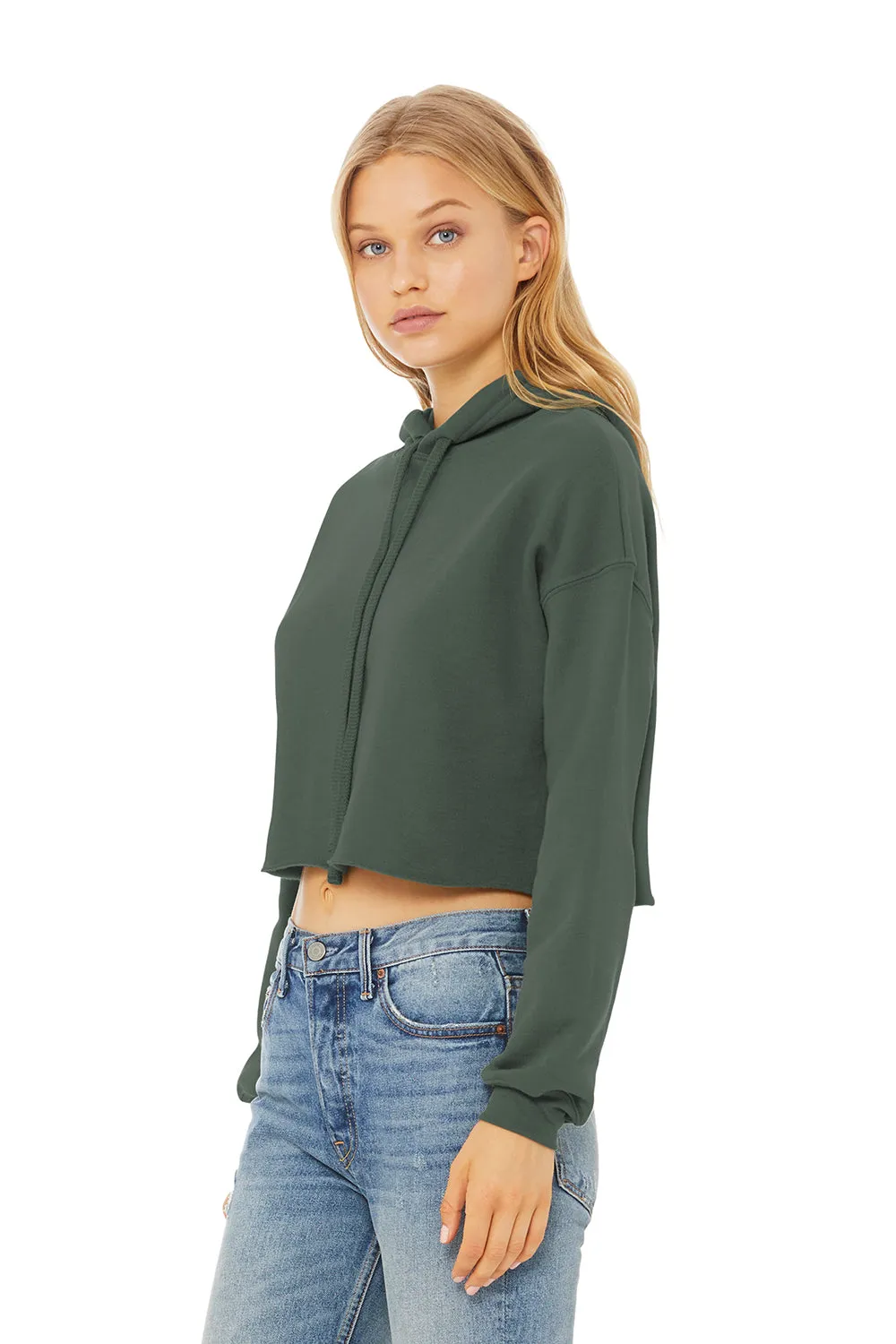 Bella   Canvas Womens Cropped Fleece Hooded Sweatshirt Hoodie - Military Green