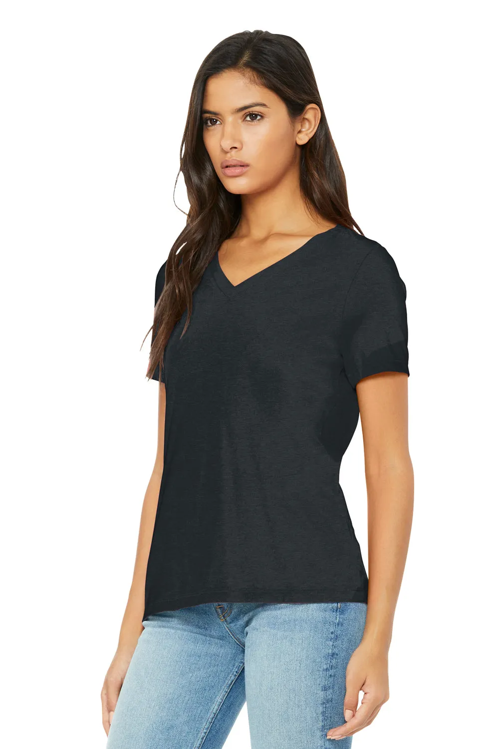 Bella   Canvas Womens CVC Short Sleeve V-Neck T-Shirt - Heather Dark Grey