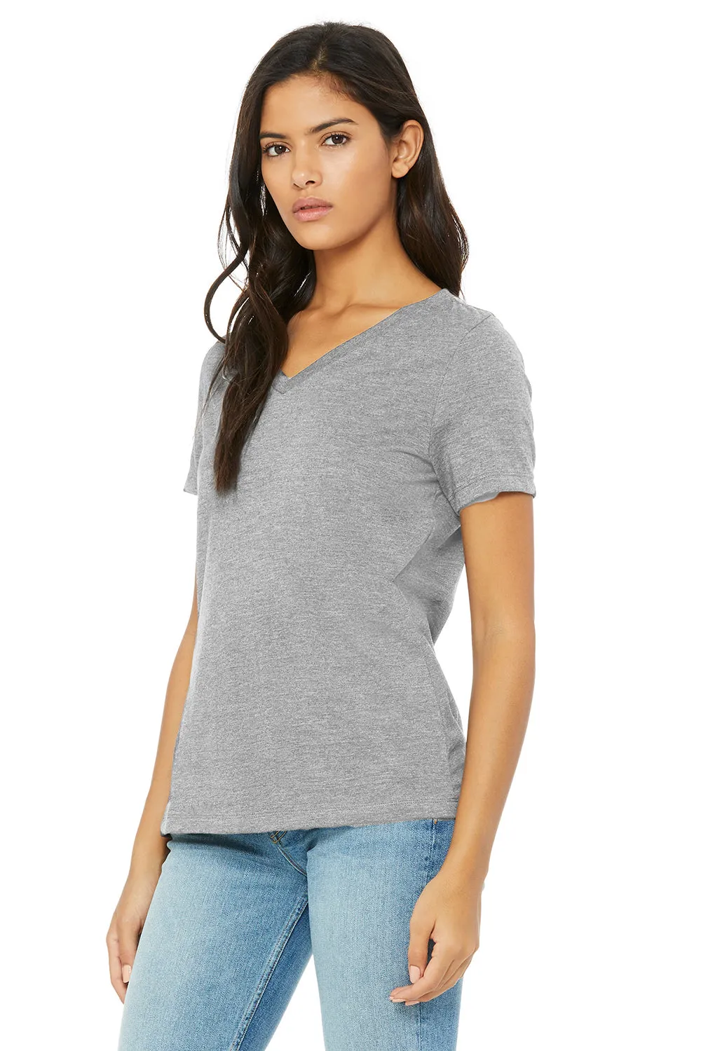 Bella   Canvas Womens CVC Short Sleeve V-Neck T-Shirt - Heather Grey