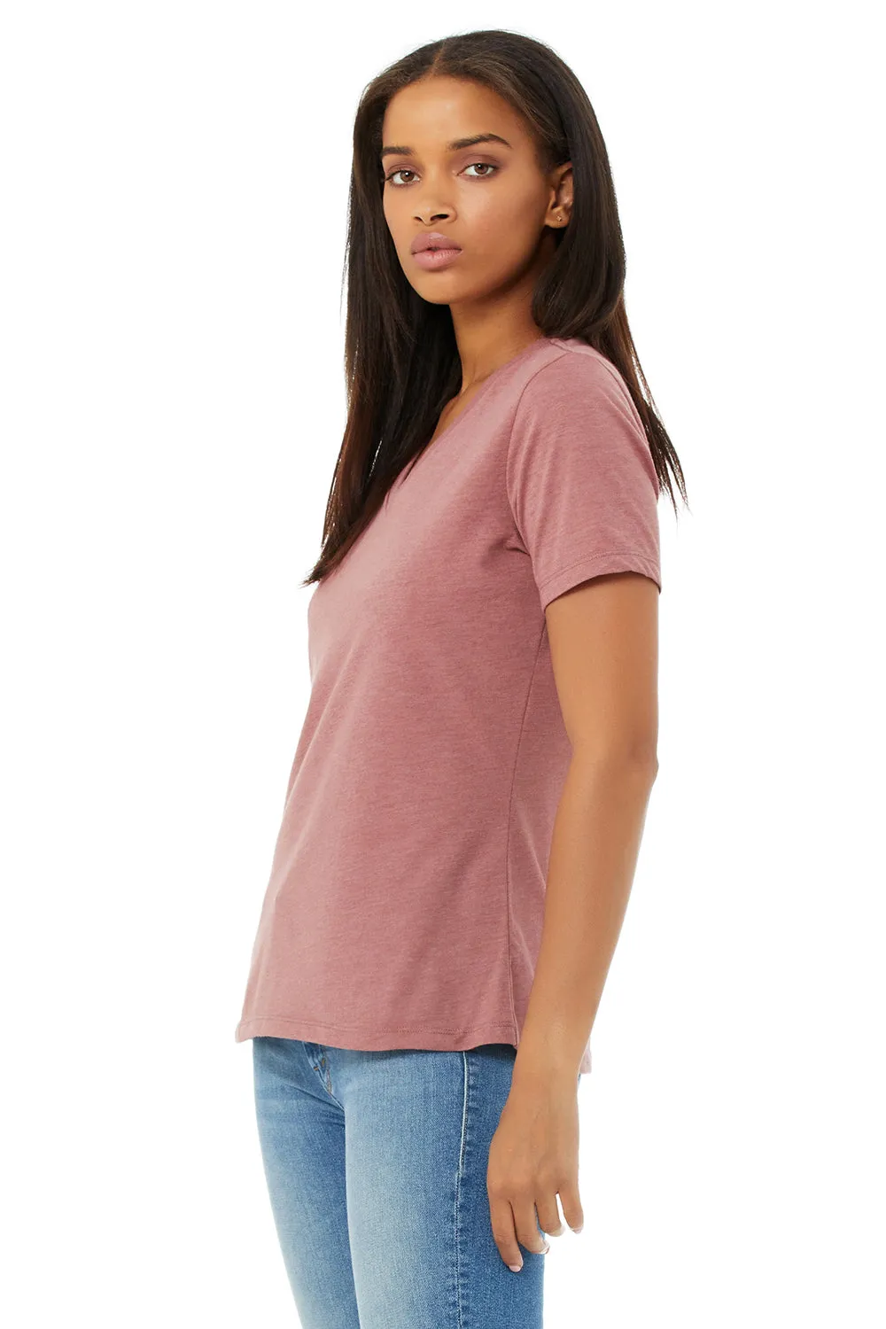 Bella   Canvas Womens CVC Short Sleeve V-Neck T-Shirt - Heather Mauve