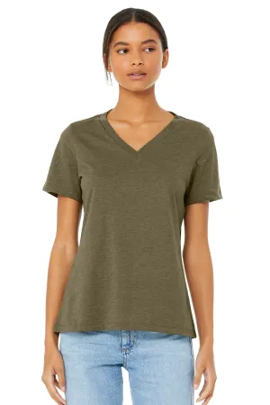 Bella   Canvas Womens CVC Short Sleeve V-Neck T-Shirt - Heather Olive Green