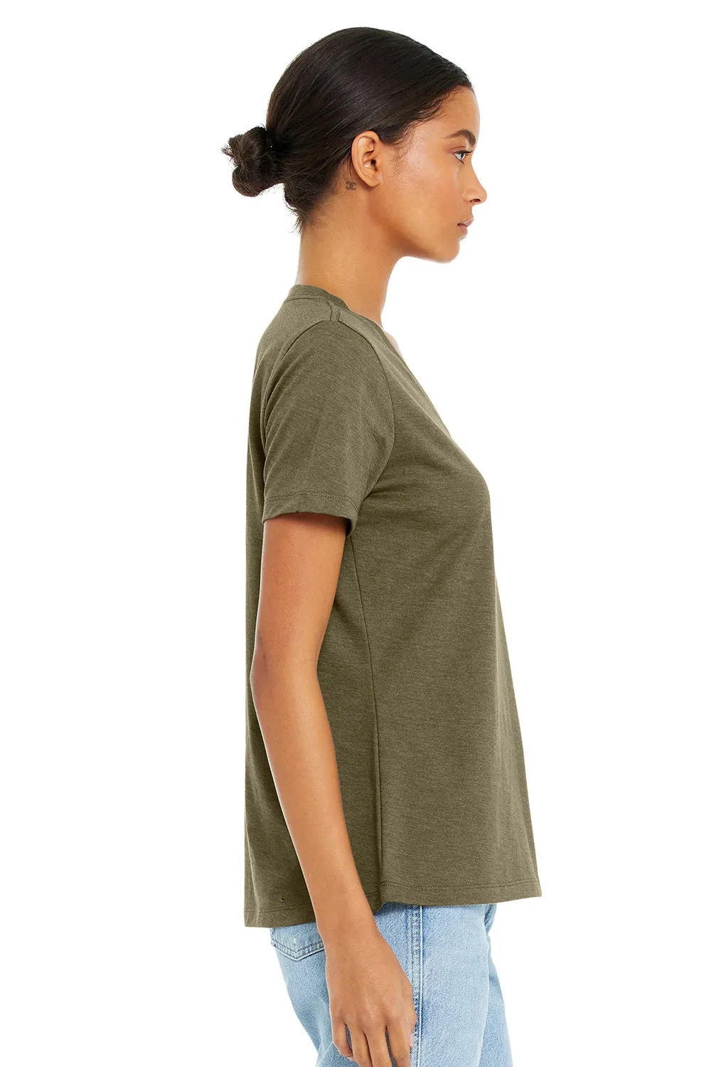 Bella   Canvas Womens CVC Short Sleeve V-Neck T-Shirt - Heather Olive Green
