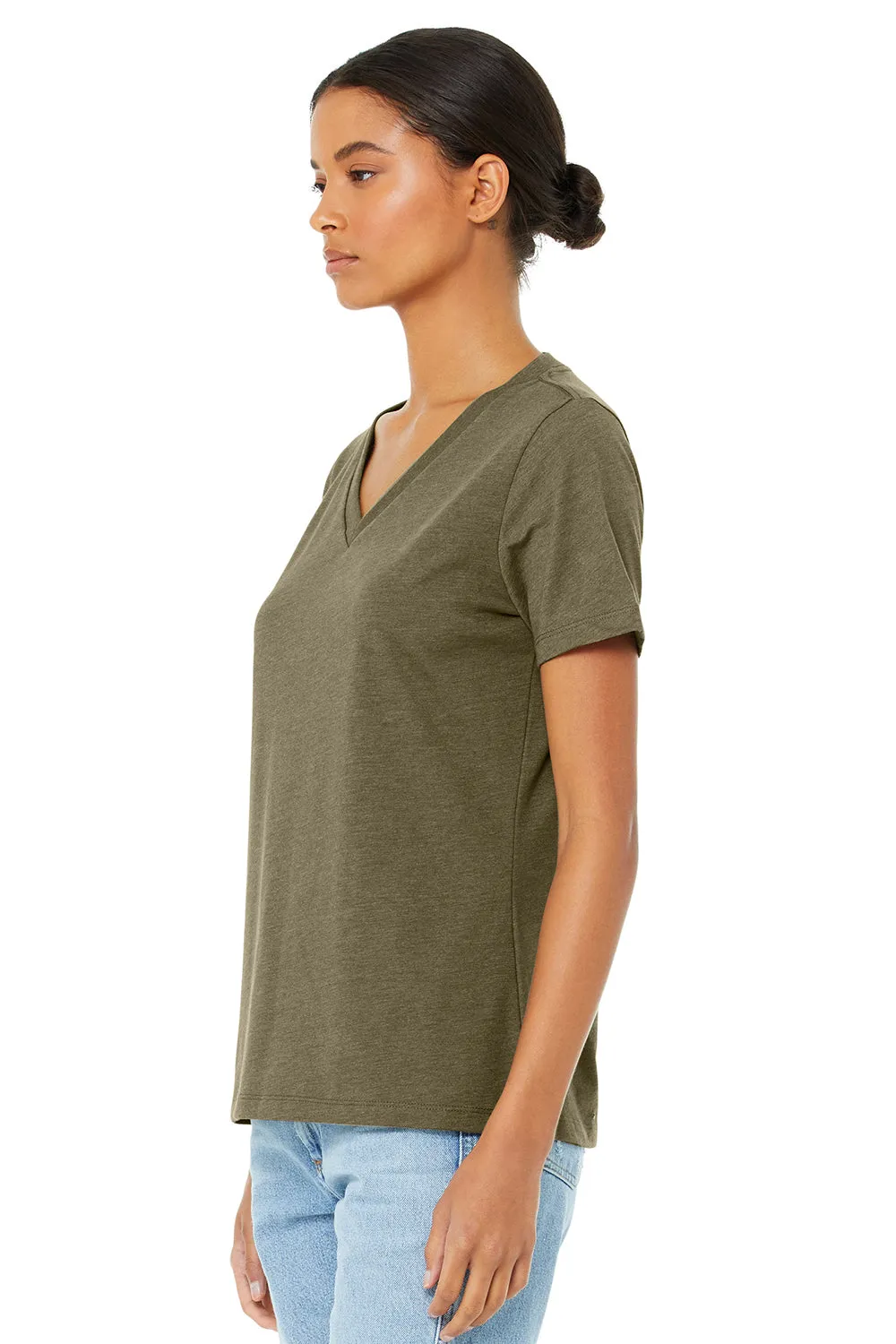 Bella   Canvas Womens CVC Short Sleeve V-Neck T-Shirt - Heather Olive Green