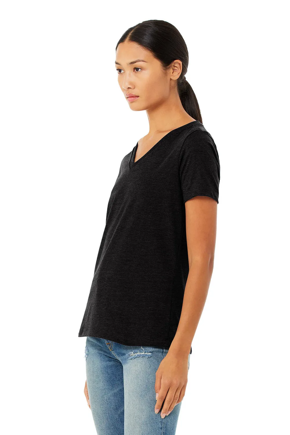 Bella   Canvas Womens CVC Short Sleeve V-Neck T-Shirt - Solid Black