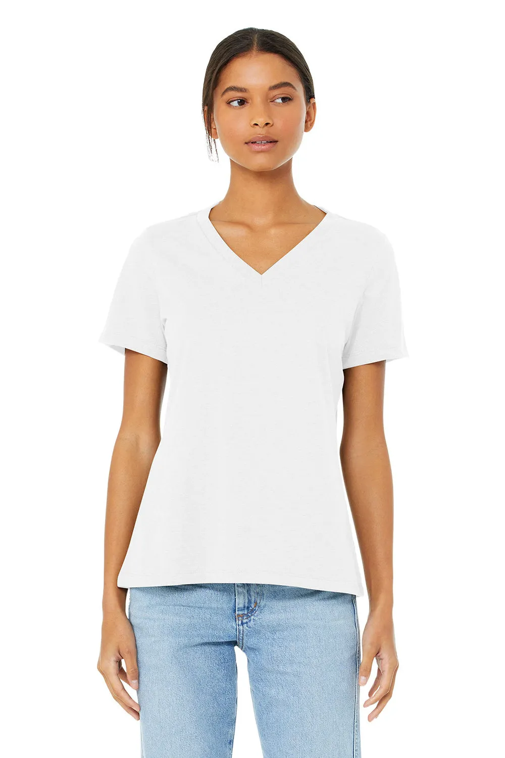 Bella   Canvas Womens CVC Short Sleeve V-Neck T-Shirt - Solid White