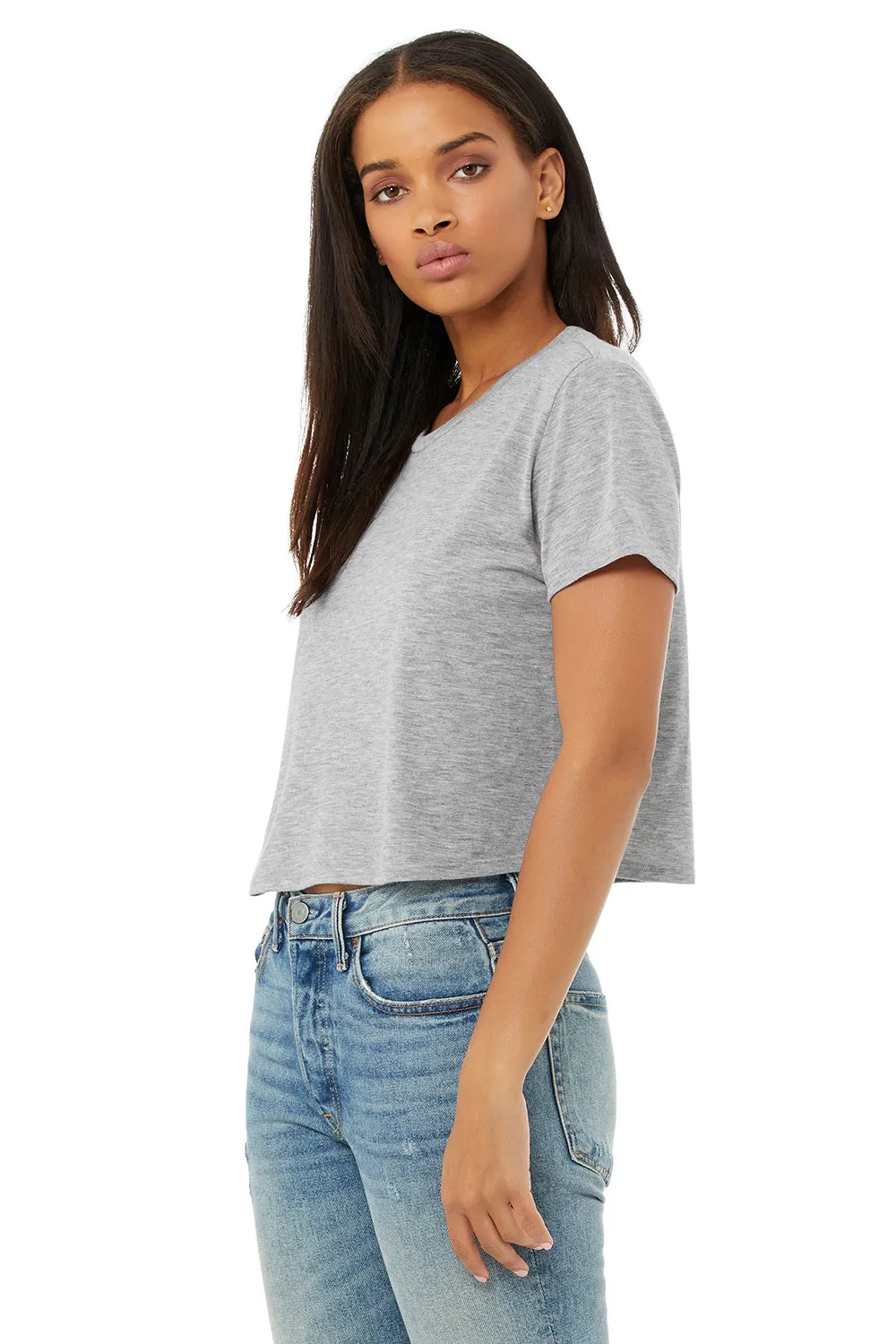 Bella   Canvas Womens Flowy Cropped Short Sleeve Crewneck T-Shirt - Heather Grey