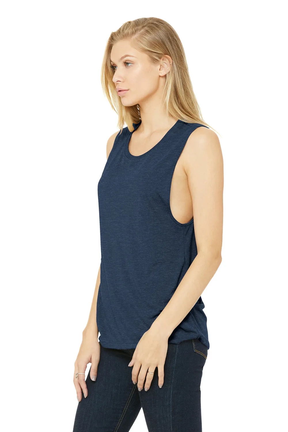 Bella   Canvas Womens Flowy Muscle Tank Top - Heather Navy Blue - Closeout
