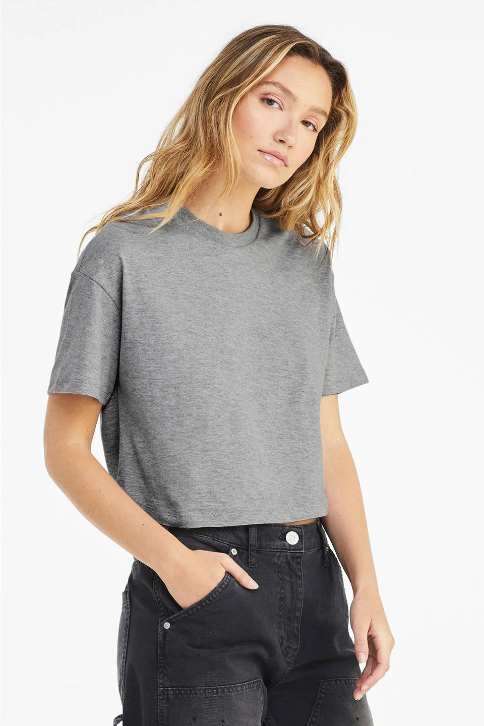 Bella   Canvas Womens Jersey Cropped Short Sleeve Crewneck T-Shirt - Heather Grey