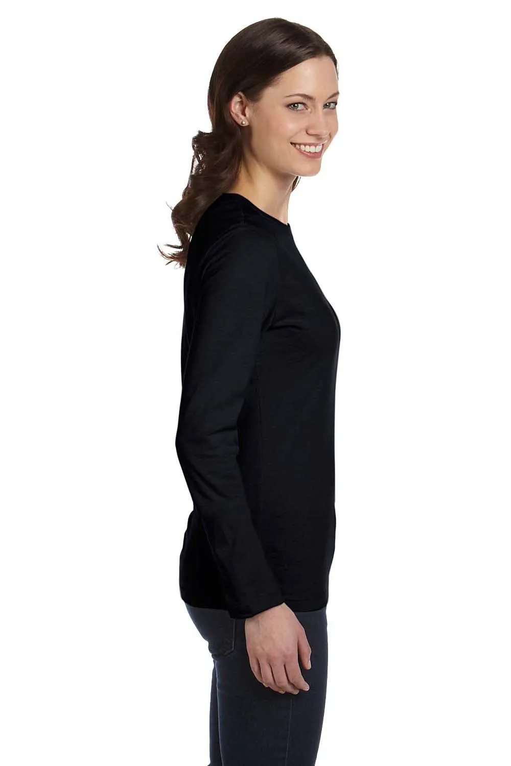 Bella   Canvas Womens Jersey Long Sleeve Crewneck T-Shirt - Black